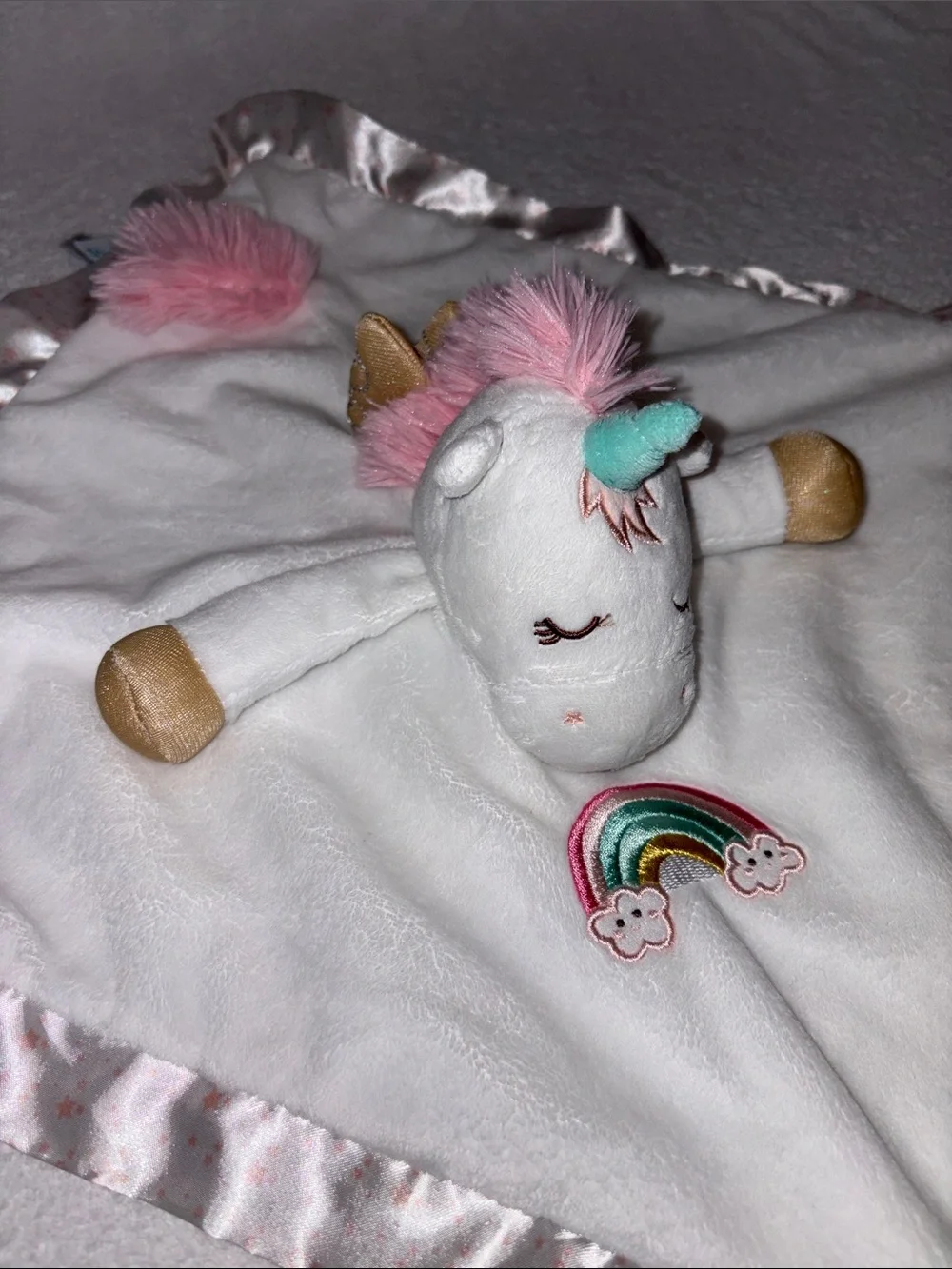 Douglas baby rainbow Unicorn Snuggle Lovey Blanket - White & Pink Plush Comfort